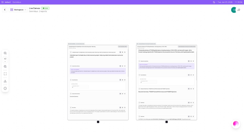 Live Canvas with two report boards for collaborative board-pack editing