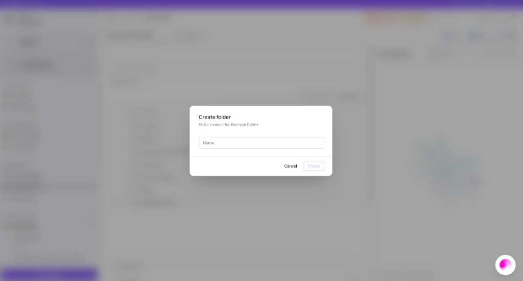 Create folder dialog with Name field and Create button