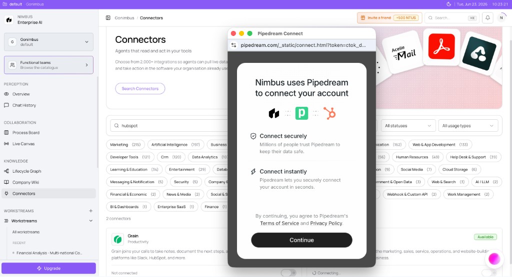Secure account connection popup with Connect securely and Connect instantly options