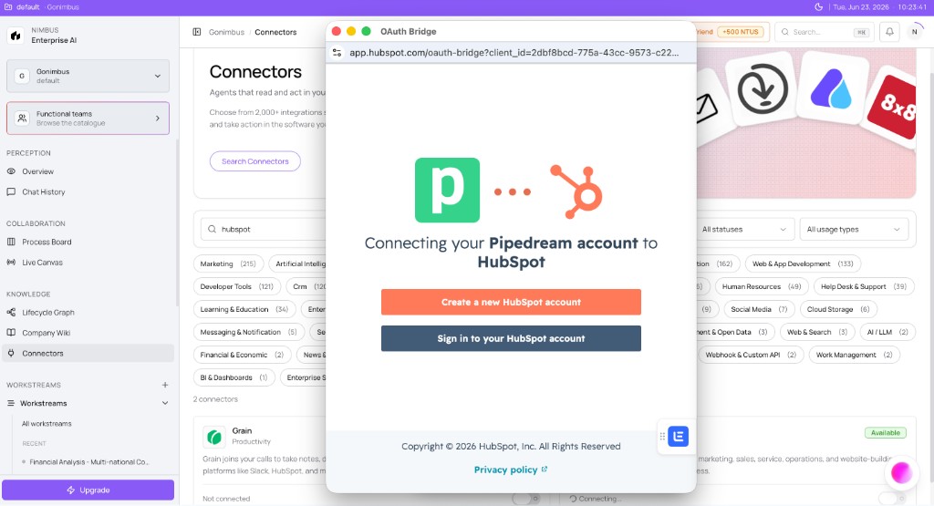 HubSpot OAuth Bridge sign-in page
